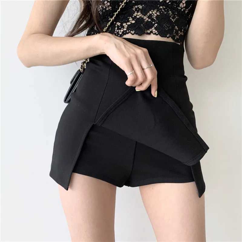 Sexy Split Shorts Skirt Womens Office Ladies Suit Skirt Summer New Black Mini A-line Pants Skirt High Waist Wide Leg ShortsXJ241221