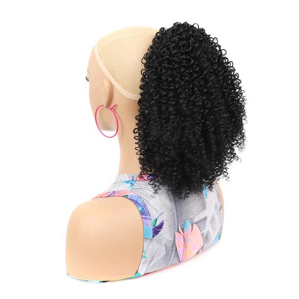 Synthetic Hair Drawstring Ponytail Extension Bohemian Short Afro Kinky Curly Ponytail Hairpiece for Women Protective StyleXJ241221