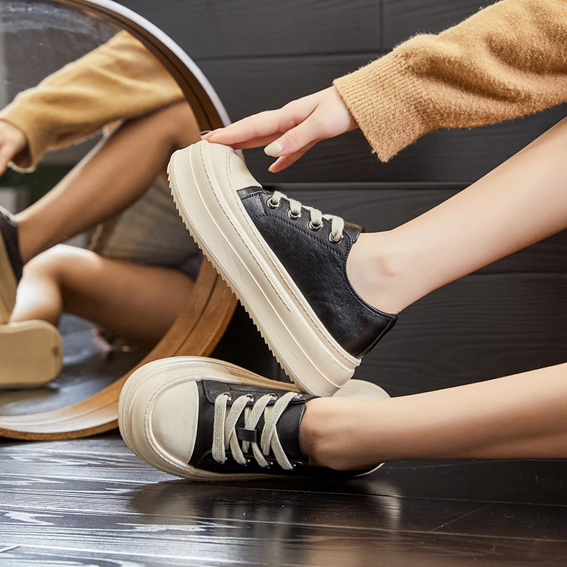 AIYUQI Sneakers Female Genuine Leather Autumn Platform Women Board Shoes Lace-up Casual Shoes Women