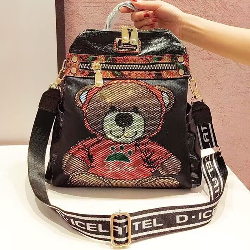 Women Fashion High Quality Women's Large Capacity Dia Bear Pattern Ladies Brand Backpack Bags Mochila Mujer