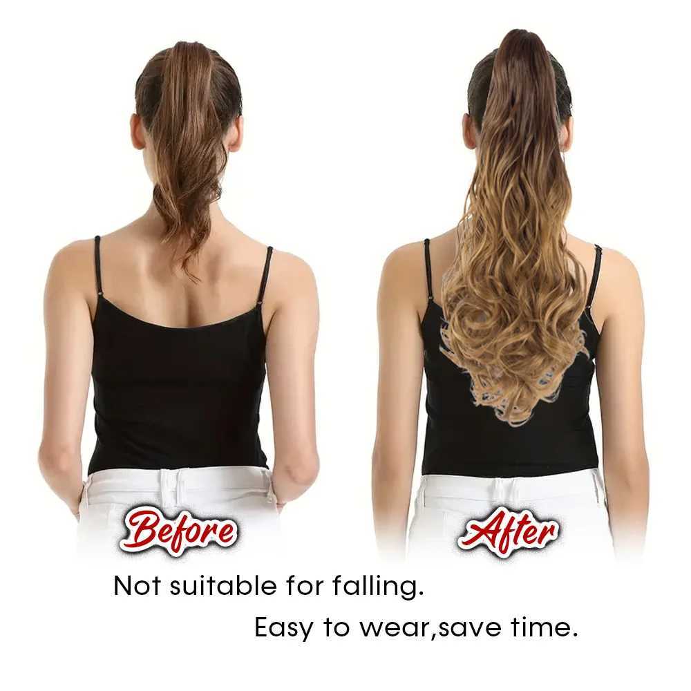 Synthetic Tail Hairpiece Pony 22 inch Ponytail Extensions Claw Clip Drawstring False Pigtail Curly Wavy Attached Hair For WomenXJ241221