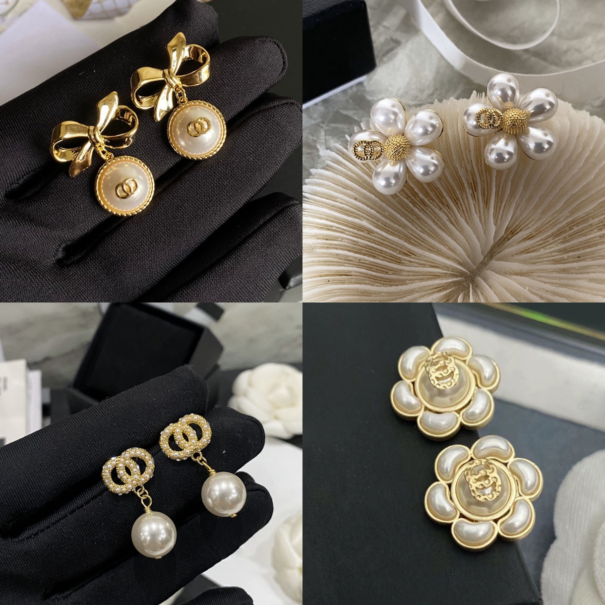 Round Ear Stud Earrings Crystal Rhinestone Pearl Bowknot Real Gold Brass Copper Back Stamp Letter Earring Fashion Womens Wedding Party Classic Jewelry Accessories