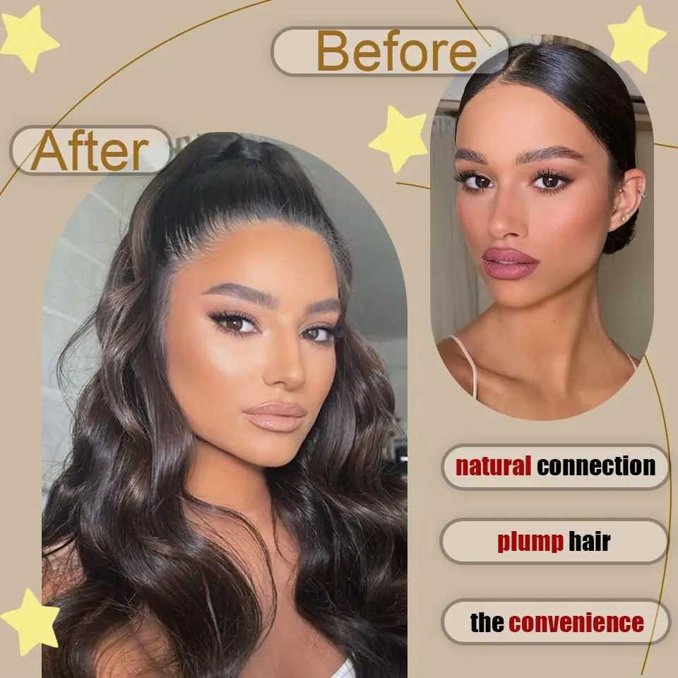 30Inch Synthetic PonyTail Long Wavy Layered Flexible Wrap Around Fake Pony Tail Hair Extensions Wave Hairpiece for WomenXJ241221