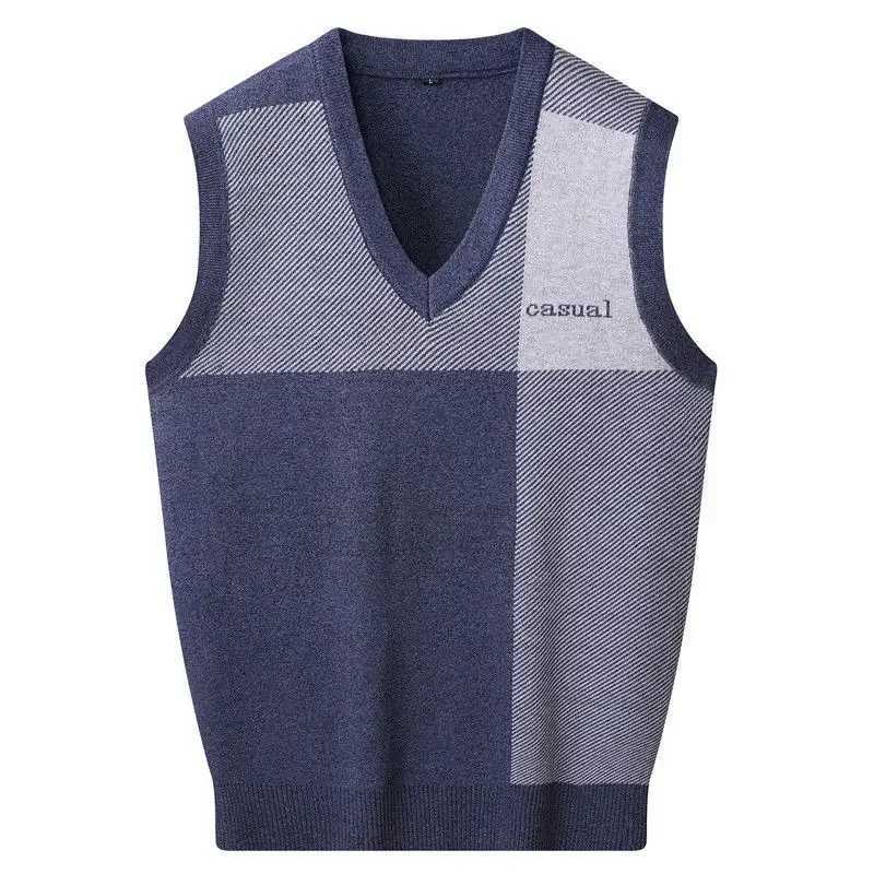 Knitted Sweaters for Men Letter Waistcoat Man Clothes Plaid Vest V Neck Sleeveless Overfit Maletry Cotton Knitwears Classic UglyXJ241221