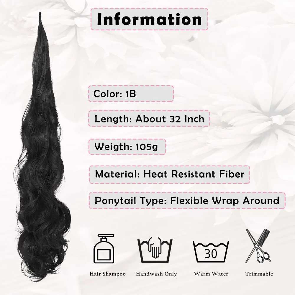 32Inch Long Pony Tail Hair Extensions Flexible Wrap Around Ponytail Natural Wave Synthetic Fake Horse Tail Hair for WomenXJ241221