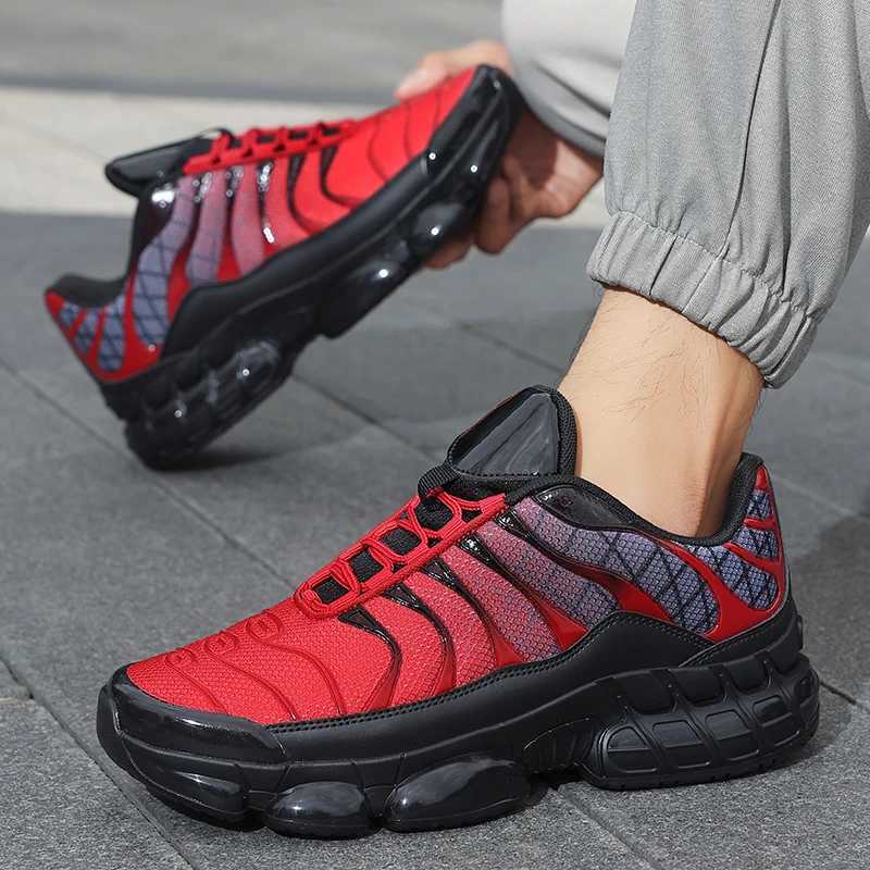 New Fashion Shock Absorbed Running Shoes Air Cushion Fashion Sports Shoes 39-46 Red Black and White Mens Large SizeC250504
