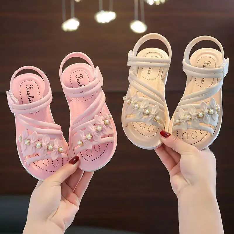 Sneakers 2024Chic Toddler Girls Flower Adorned Open Toe Sandals - Comfy Non-Slip Sole with Easy Hook and Loop Closure for Casual Wear H241221
