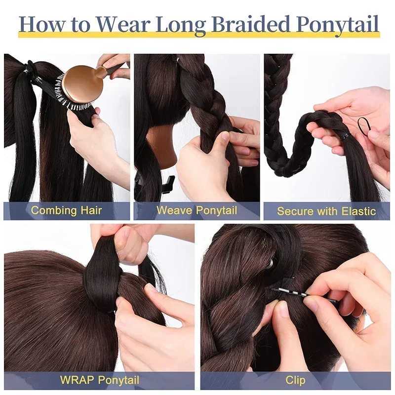 30 Inch Braided Ponytail with Rubber Synthetic DIY Blonde Braids False Hair Ponytail for Women Long Braid Horse Tail ExtensionsXJ241221