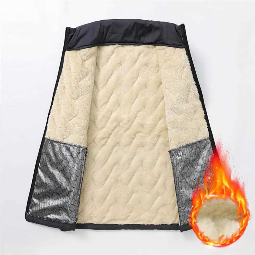 Fall Winter Vest Padded Thick Plush Stand Collar Neck Sleeveless Zipper Closure Cardigan Warm Windproof WaistcoatXJ241221