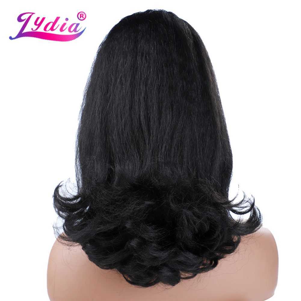 Lydia Tail Warping Synthetic 16 Kinky Straight Hairpiece With Two Plastic Comb Drawstring Ponytail Hair Extension 1B# BlackXJ241221