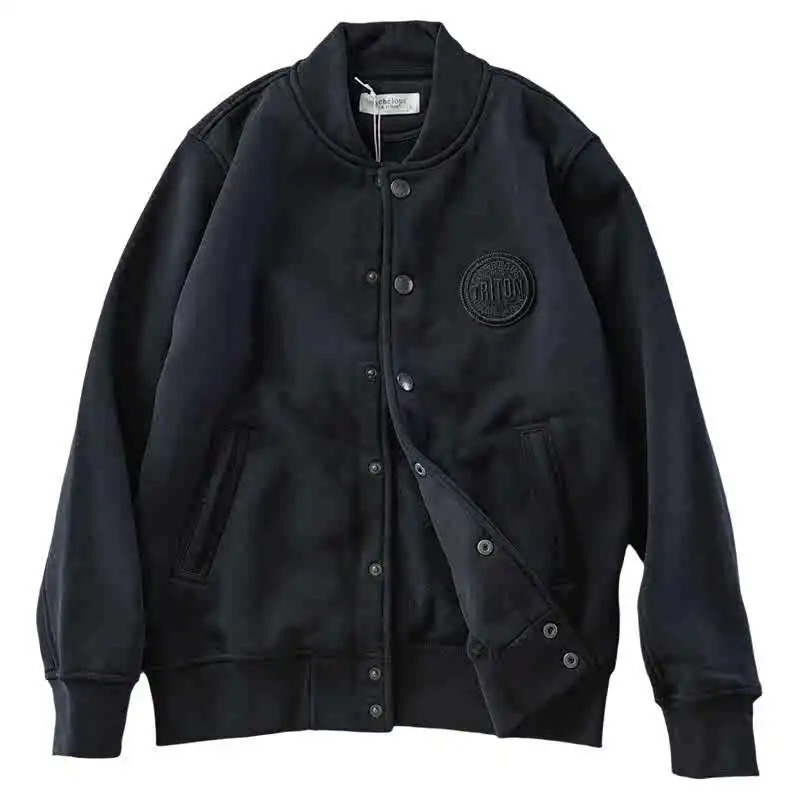Autumn Winter American Retro Baseball Collar Thick Velvet Cardigan Hoodies Mens Knitted Sport Casual Letter Embroidery Jacket 241216