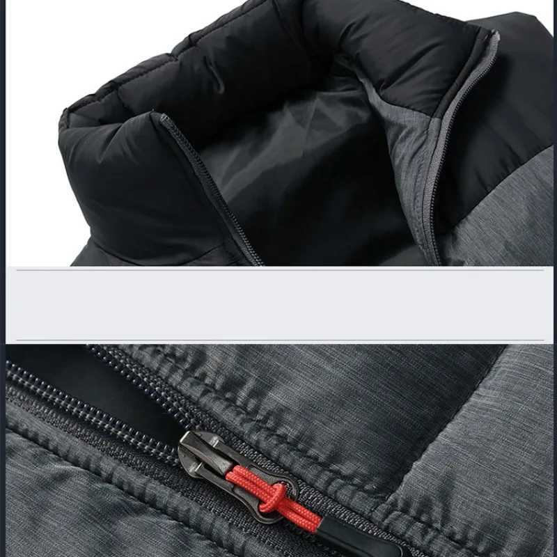 2023 Autumn and Winter Mens Solid Color Zipper Spliced Cardigan Pocket Cotton Tank Top Standing Collar Vest Jacket Fashion TopsXJ241221