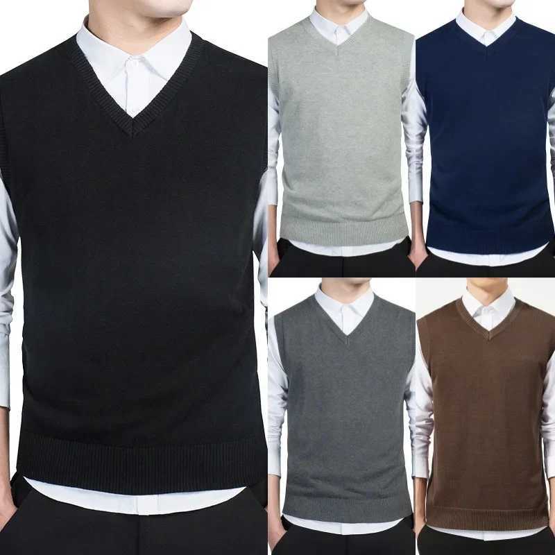Spring Autumn Knit Vest Male Casual Sweater V-Neck Waistcoat Man Warm Sweaters Vest Knitwear Jumpers Sleeveless Vest Man ClothesXJ241221
