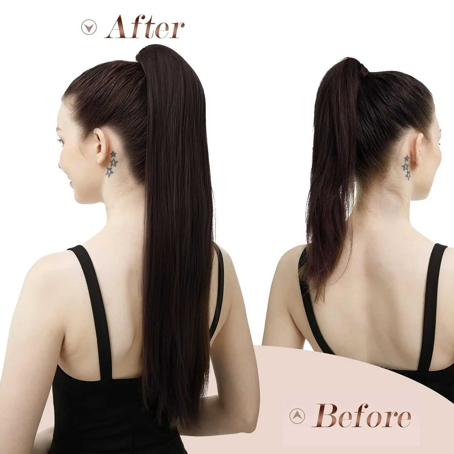Synthetic Hair 2430 Long Straight Ponytail Wrap Around Ponytail Clip in Hair Extensions Black Hairpiece HeadwearXJ241221