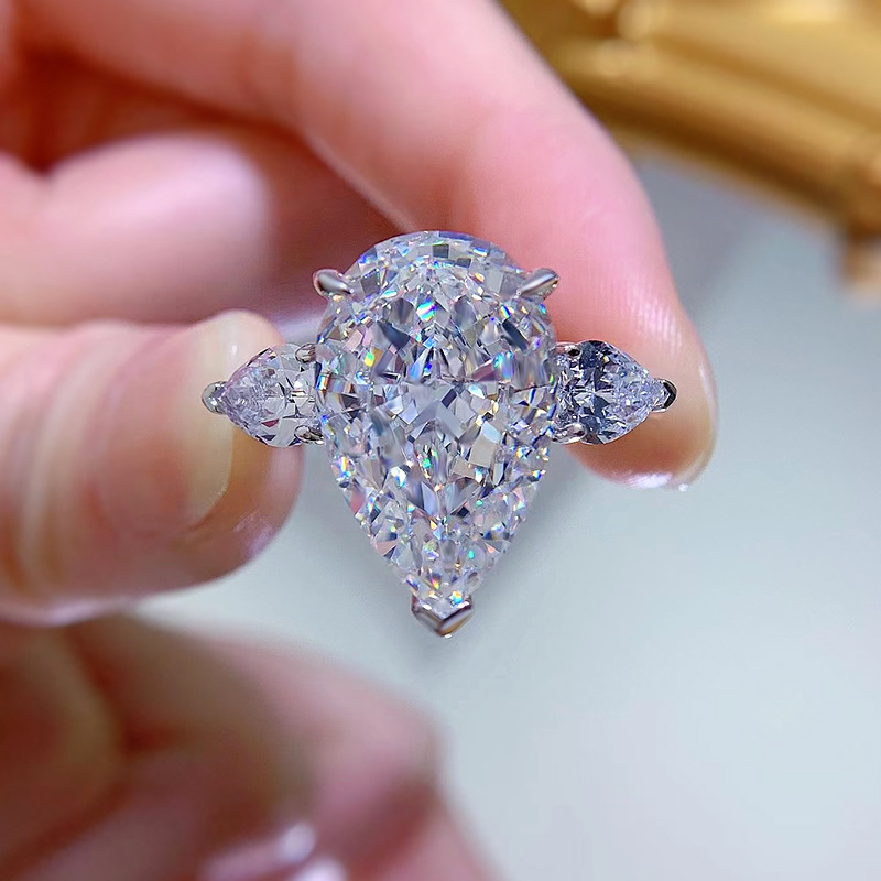 Brand Wedding Rings Gorgeous Luxury Jewelry Soild 100% 925 Sterling Silver Water Drop designer Pear Cut Natural Moissanite Diamond Women Eternity Band