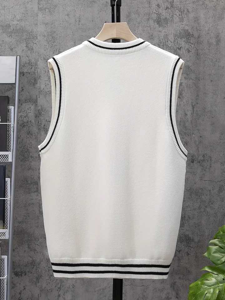 ShiSho original mens striped versatile home casual basic comfortable autumn winter warm V-neck knitted sweater vestXJ241221