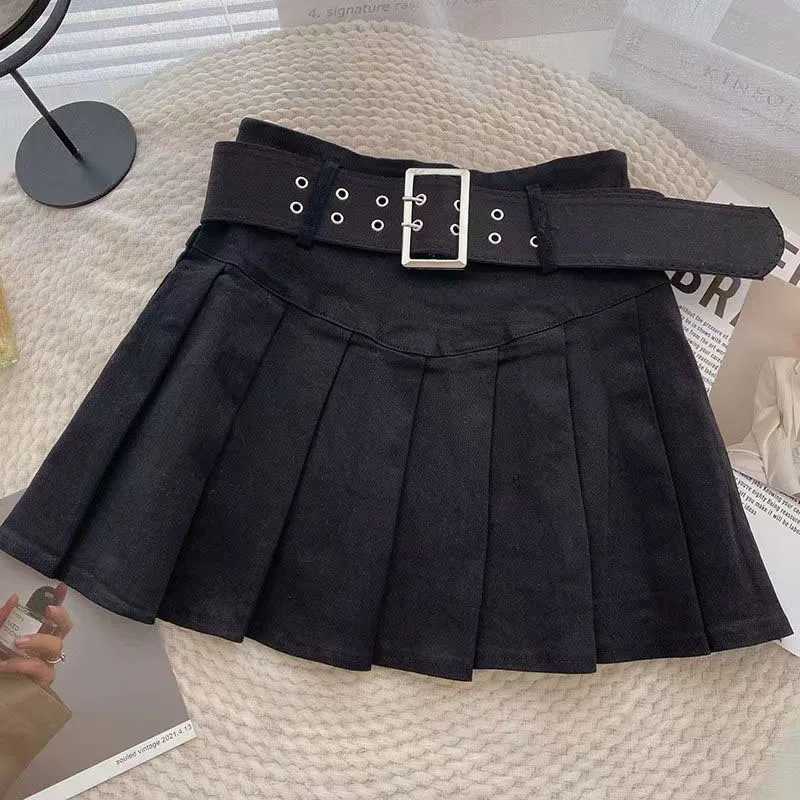Xpqbb Summer Pleated Skirt Women Korean Fashion with Belt Mini Skirts Girl Kaii High Waist School Uniform A-Line Short SkirtsXJ241221