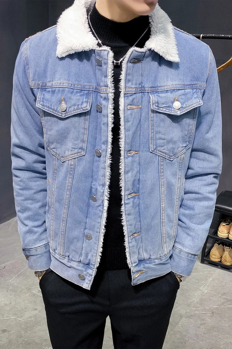 Winter Fleece-padded Denim Jacket for Men Lamb Wool Denim Jacket 241220