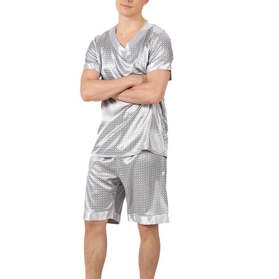 Comfortable mens pajamas simulate silk satin lightweight breathable pajamas with classic evening dress style W241221