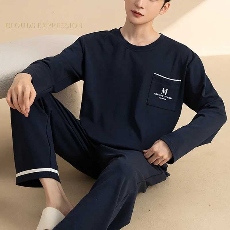 Spring and Autumn Knitted Long Sleeve Mens Pajama Set Mens Pajama Set Letter Pajama Mens Plain Pajama Set W241221