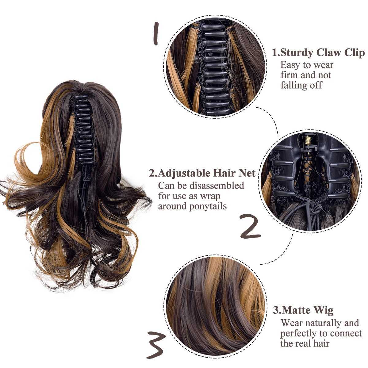 Synthetic Hair Short Wavy Ponytail Hair Extensions 12 Claw Clip On Ponytail Hair Synthetic Ponytail Extension Hair For WomenXJ241221