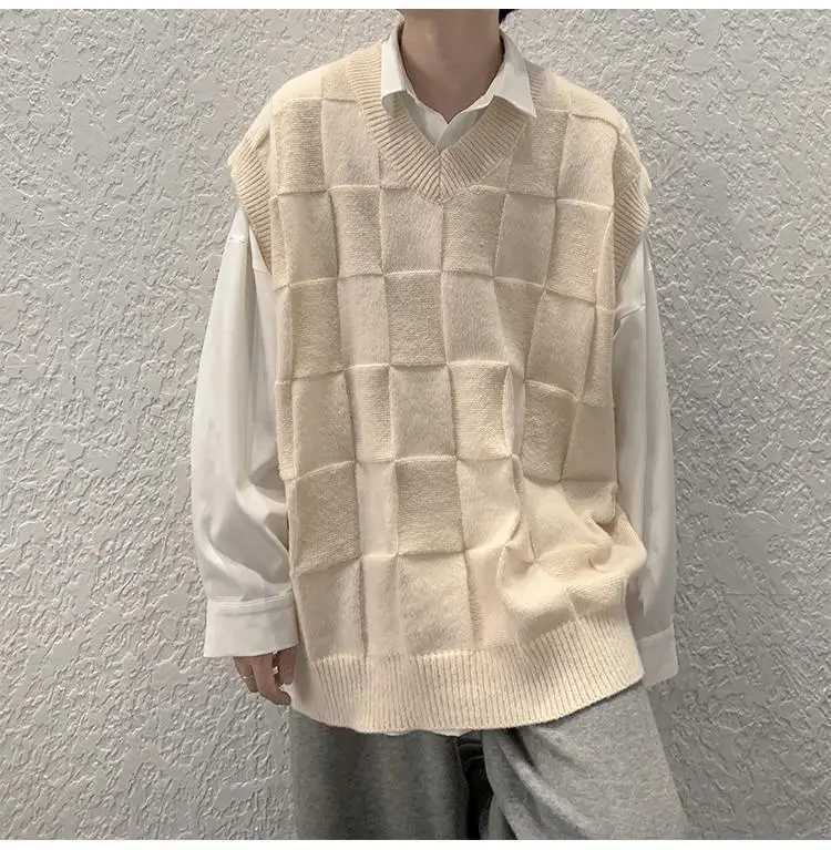 Spring Autumn Fashion Solid Casual Pullover Tess Vest Men Loose Knitted Top Student Preppy Style Sweater Gentle Retro PatchworkXJ241221