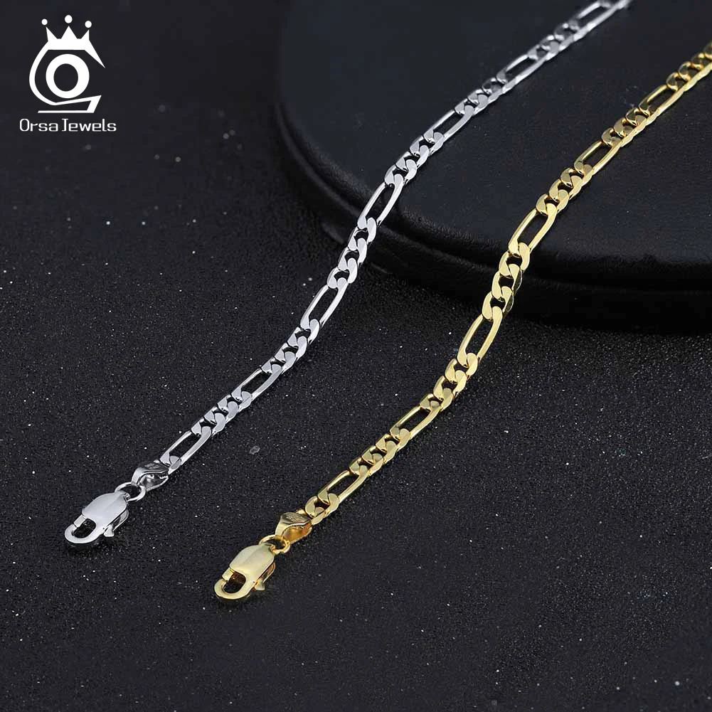 ORSA JEWELS Exquisite 925 Sterling Silver 3.3mm Diamond-Cut Figaro Chain Bracelet for Women Vintage Style Bracelet Jewelry SB66 241220