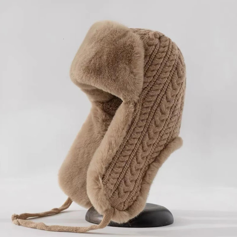 Long Ear Protection Leifeng Hat Womens Knitted Hat Winter Bicycle Warmth and Cold Protection Korean Edition 241220