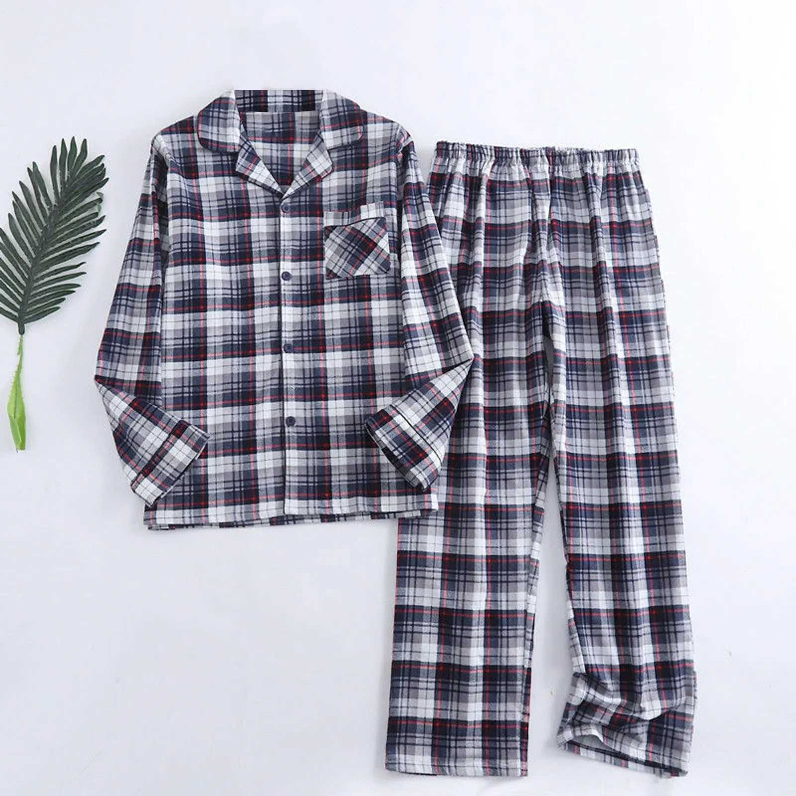 Mens family suit plain weave multi-color warm flannel long sleeved mens pajamas spring and autumn pajamas W241221