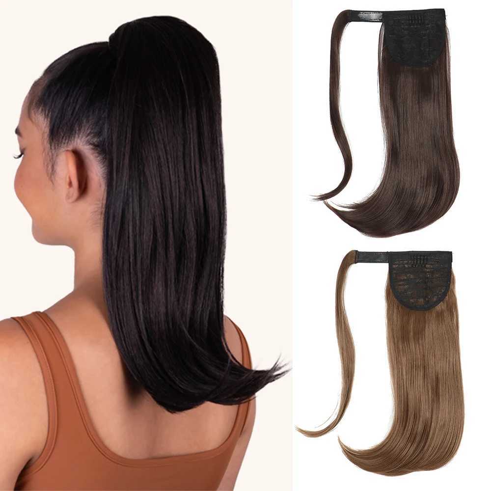 Synthetic Short Straight Wrap Around Clip In Ponytail Hair Extension Heat Resistant Ponytail Hair Extension BlackXJ241221
