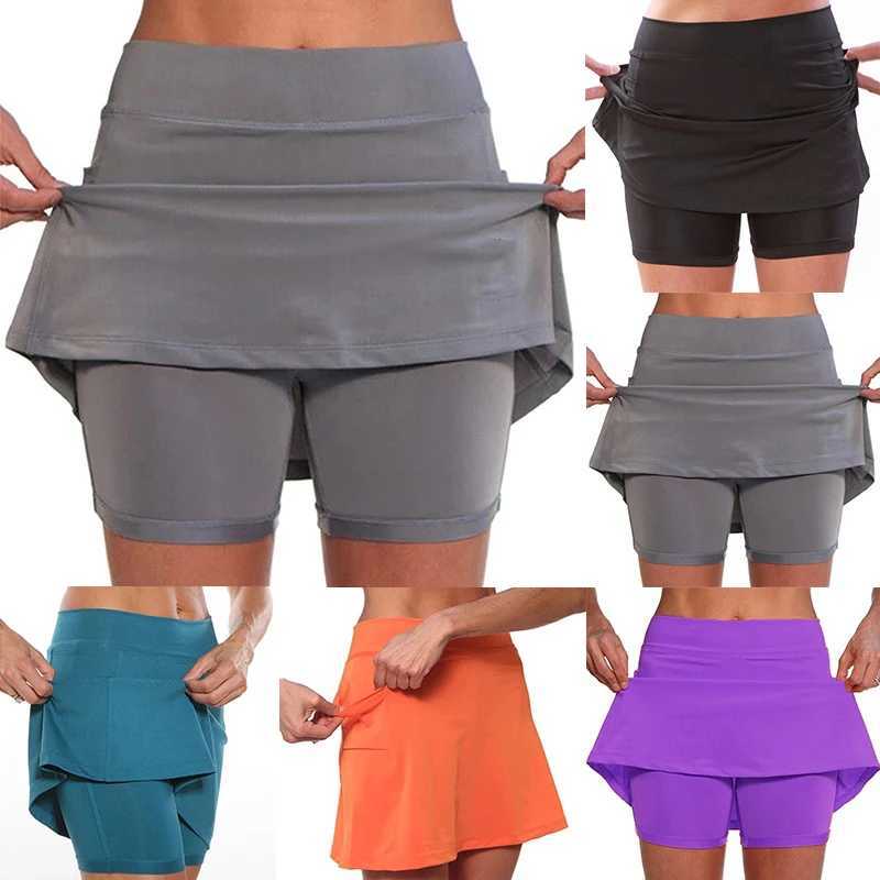 1pcs Womens Summer Slim High Waist Short Skirt Solid Color Running Skirt with Pockets Tennis Sports Hot Workout ShortsXJ241221