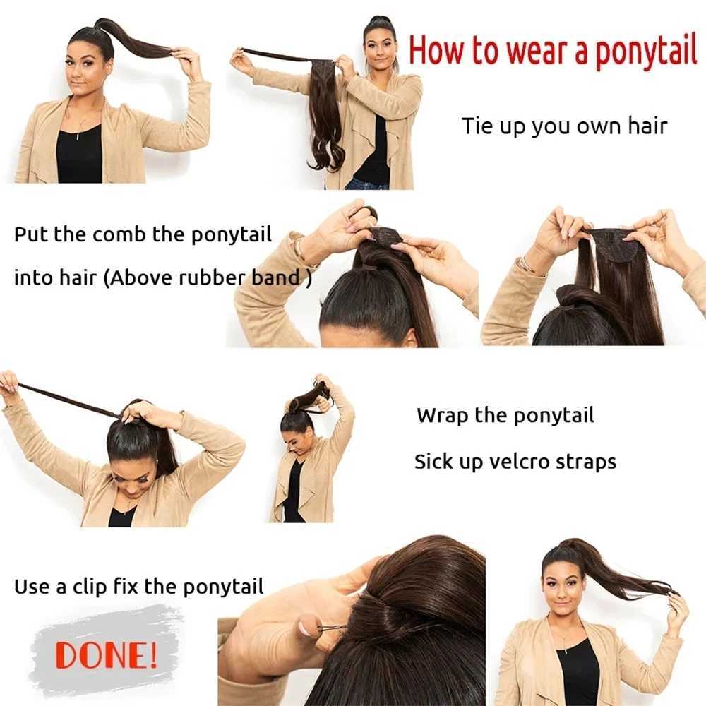 MyDiva 22Inch Long Straight Ponytail Hair Synthetic Extensions Heat Resistant Hair Wrap Around Pony Hairpiece for WomenXJ241221