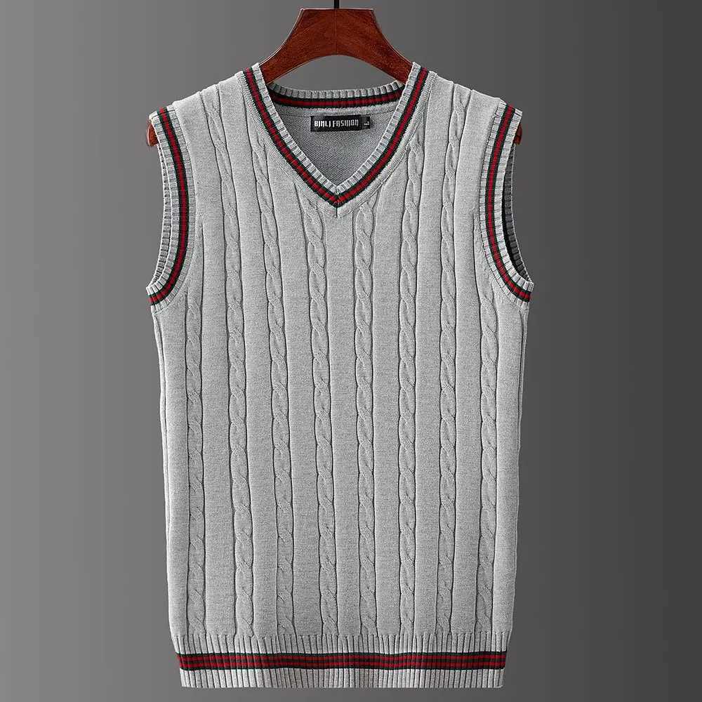 Men Sweater Vests Contrast Color V-neck Casual Loose All-match Daily Male Jumpers Sleeveless Knitting Fashion Retro Vest G02XJ241221
