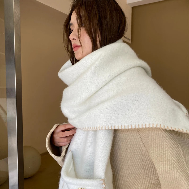 Cashmere Solid Colors Women Pocket Scarf Winter Shawl and Wrap Bandana Pashmina Tassel Female Foulard Thick Blanket 241220