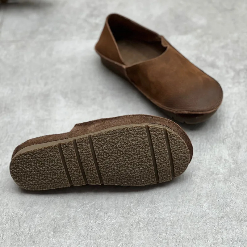 Johnature Retro Womens Genuine Leather Shallow Flat Shoes 2024 Handmade Soft Bottom Casual Round Sole Solid Color Loafers 241213