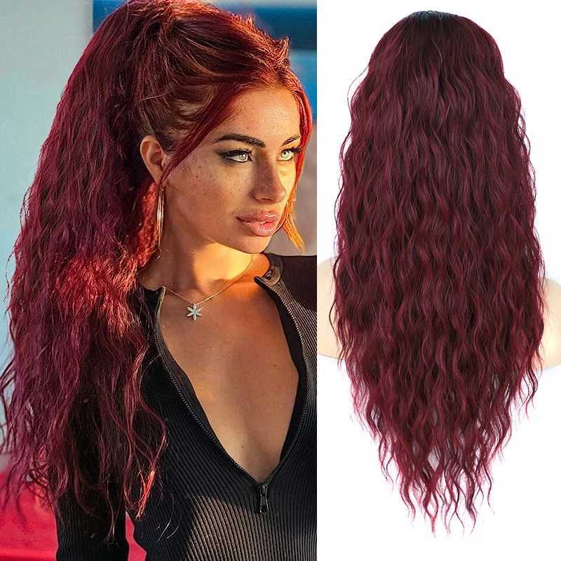 Long Curly Wavy Ponytail Hair Extension for Women Natural Synthetic Drawstring Ponytail Hairpieces Burgundy Blond Fake Pony TailXJ241221