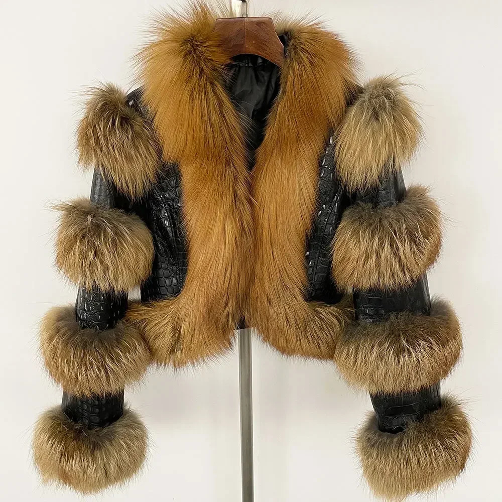 Real Fur Coat Winter Jacket Women Genuine Leather Natural Raccoon Fox Duck Down Outerwear Thick Warm Streetwear 241216