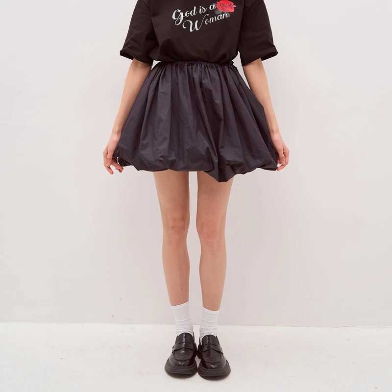 Y2K Vintage Loose Fitting Elastic Waist Short Lantern Skirt Casual Solid Color oon A-line Skirt Women Puff Mini SkirtsXJ241221