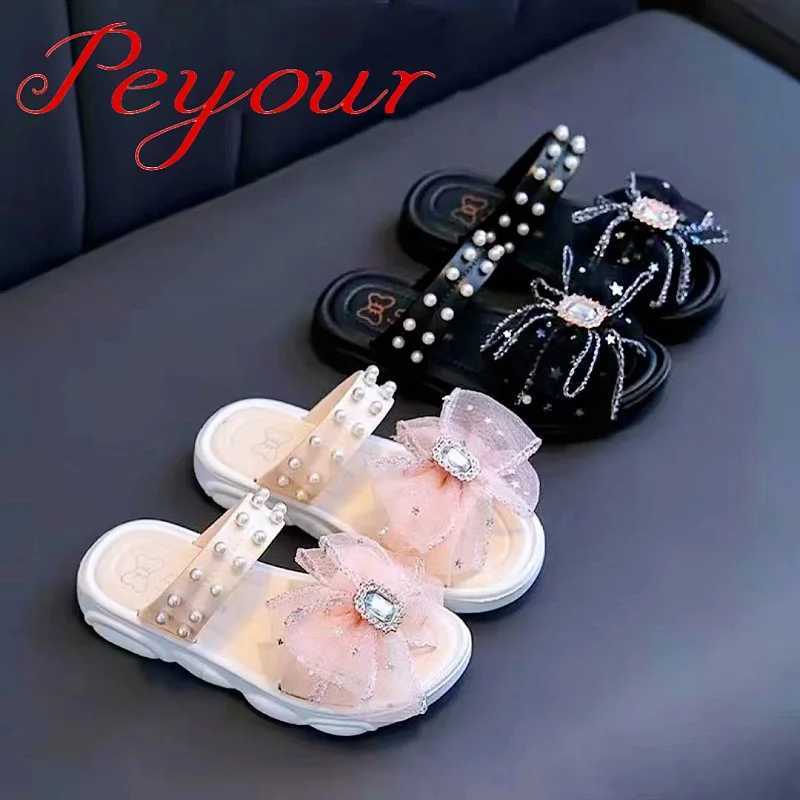 Sneakers Trendy Cute Rhinestone Pearl Bowknot Decor Slippers For Girls Breathable Lightweight Wear-resistant Slippers For Indoor Home H241221