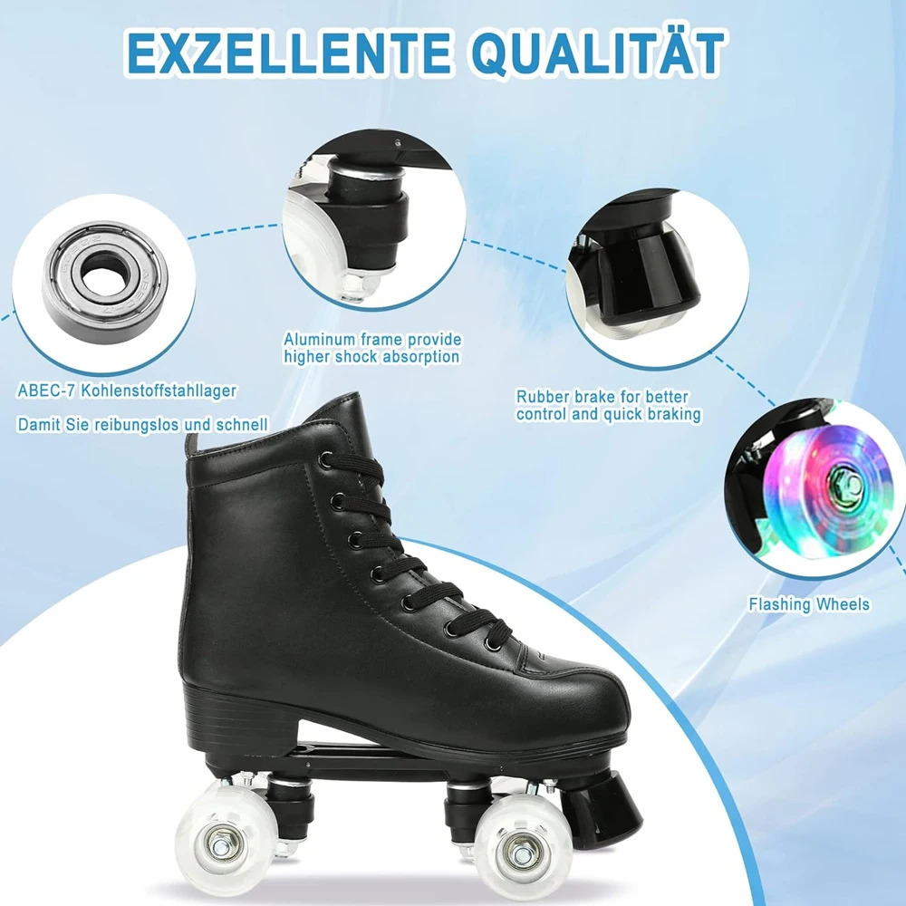 PU Leather Roller Skates Skating Shoes Sliding Inline Quad Skates Sneakers Training Europe Size 4 Wheels Flash Roller Skate 241220