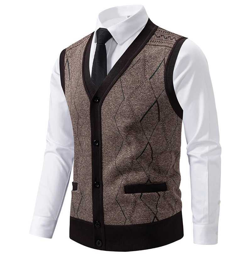 Mens Cardigan Sweater Vest with Autumn and Winter Warm Slim Knit Waistcoat For MenXJ241221