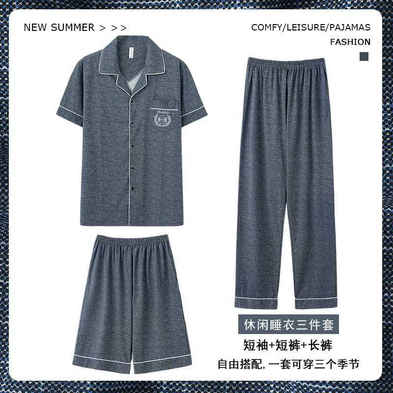 2019 New Cotton Pajamas Mens 3-Piece Set Pajamas Size 4XL Open Knitted Woolen Sweater Pajamas Short Top Shorts and Pants W241221