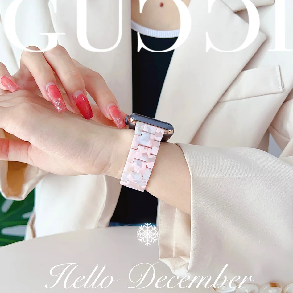 Resin Strap For Watch Series 9 8 7 6 SE 5 4 3 45/44/42/41/40/38mm Fashion Print Band Hard Bracelet For iWatch ULtra 2 49mm 241220