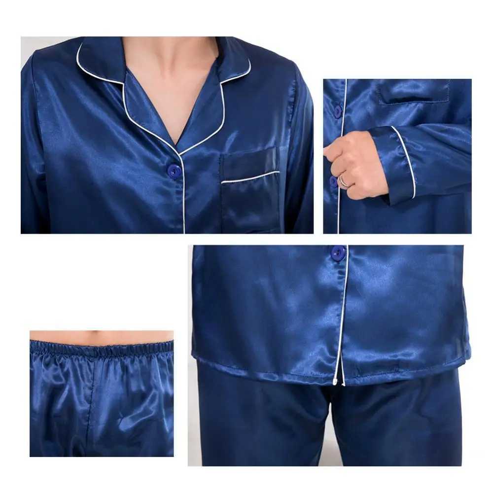 Silk satin mens sleepwear set fashionable sleepwear for couples solid color long sleeved set W241221