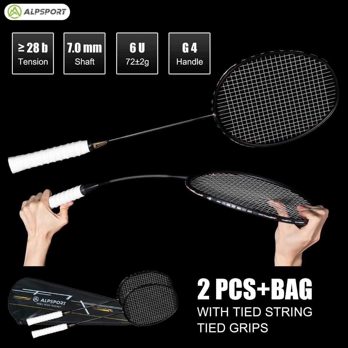 ALP XHP 2PCS 00% carbon fiber elastic 6U 72g 30Lbs Strung Racquet offensive and defensive professional racket with string bagW241221