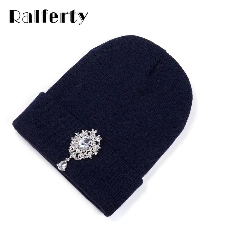 Ralferty Winter Hats For Women Warm Knitted Flower Crystal Beanies Hat Female Skullies Caps Gorras Gorros 241214