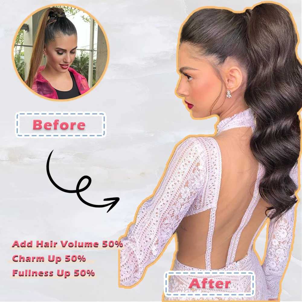 32Inch Long Pony Tail Hair Extensions Flexible Wrap Around Ponytail Natural Wave Synthetic Fake Horse Tail Hair for WomenXJ241221