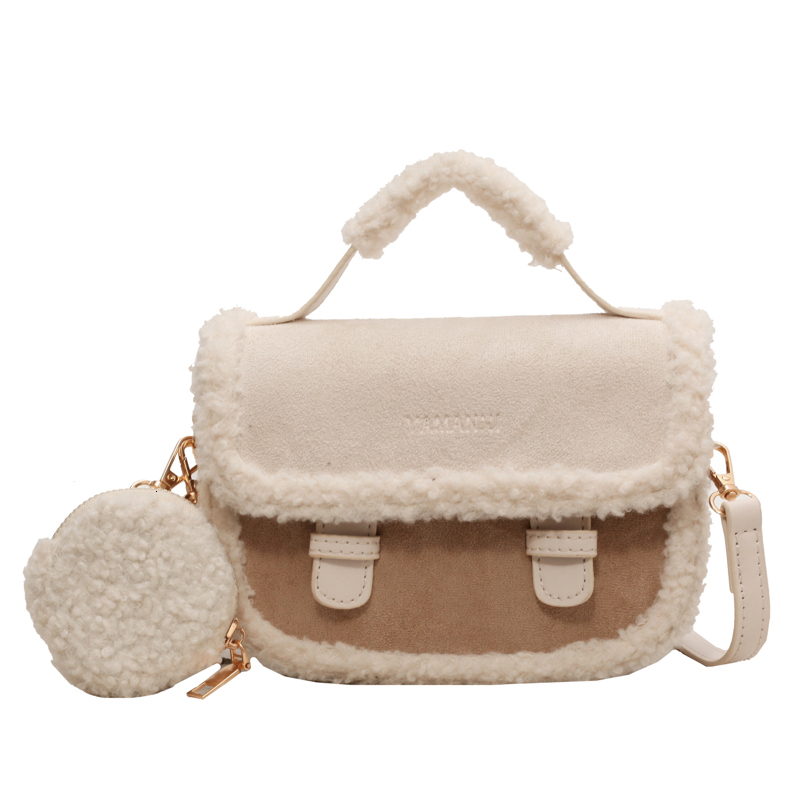 Winter New Women s Plush Small Square Color Comparison Designer Single Shoulder Crossbody Bag Brown Handbag bag