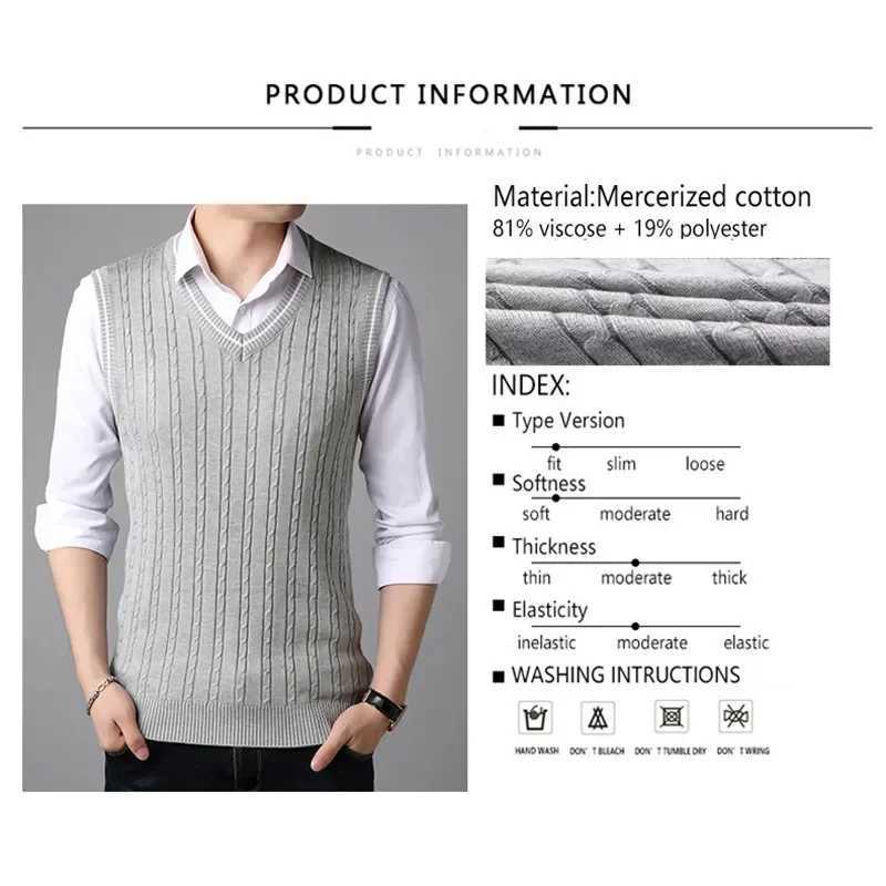 BROWON Men Clothes 2024 Autumn Winter New Classic Slim Sweaters V-neck Sleeveless Sweater Mens Knitwear Sweater Vest for MenXJ241221