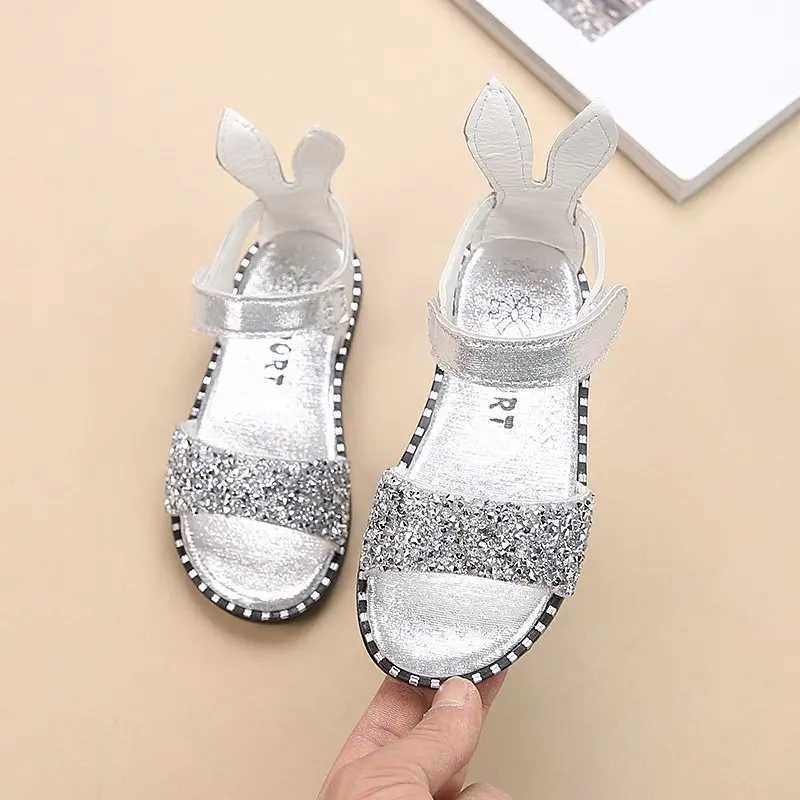 Sneakers Childrens sandals suitable for young girls older girls childrens beach shoes cute princess rhinestones rabbit ears soft fashion 21-36 H241221